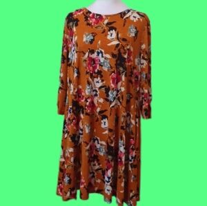 ** Floral Long Sleeve Dress in Orange and Black
